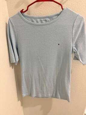 Tommy Hilfiger Slim Fit Ribbed T-Shirt - Sky Blue